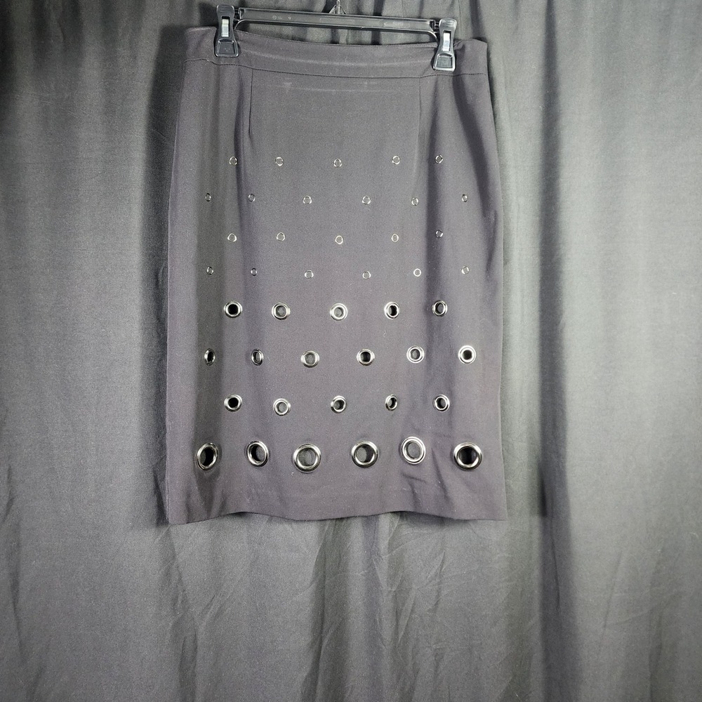 Black‎ Grommet Eyelet Pencil Skirt Black Hardware Size 8 women Goth Office Edgy